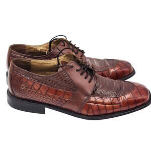 Stacy Adams Shoes Genuine Snake Leather Mens 9M Dress Brown Oxford Square Toe